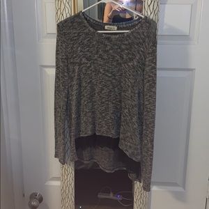 Black and gray sweater with black lace
